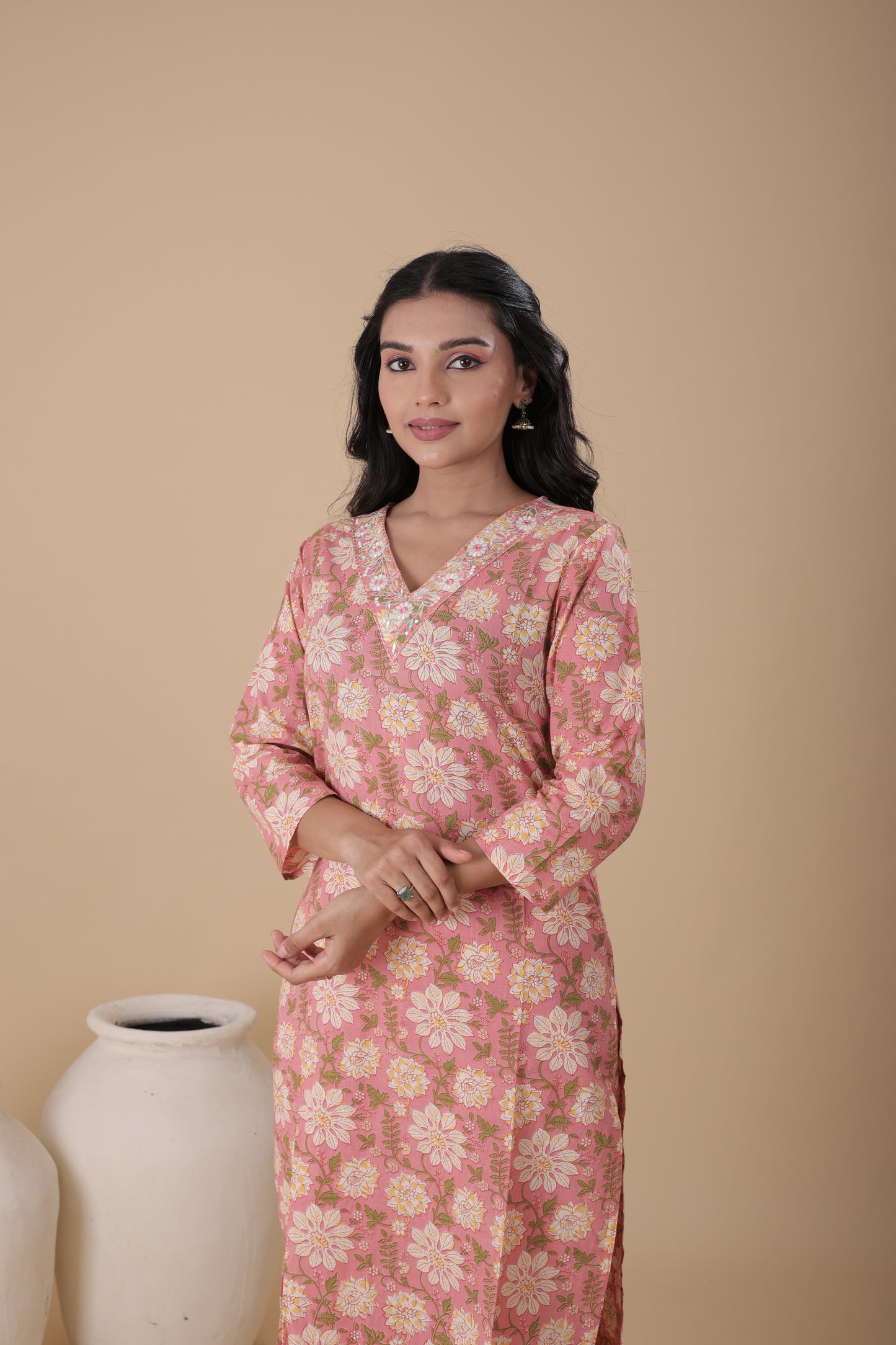 Daily Wear Cotton Kurti Set | 60x60 Cotton Kurti with Box Print Dupatta & Pocket Pants