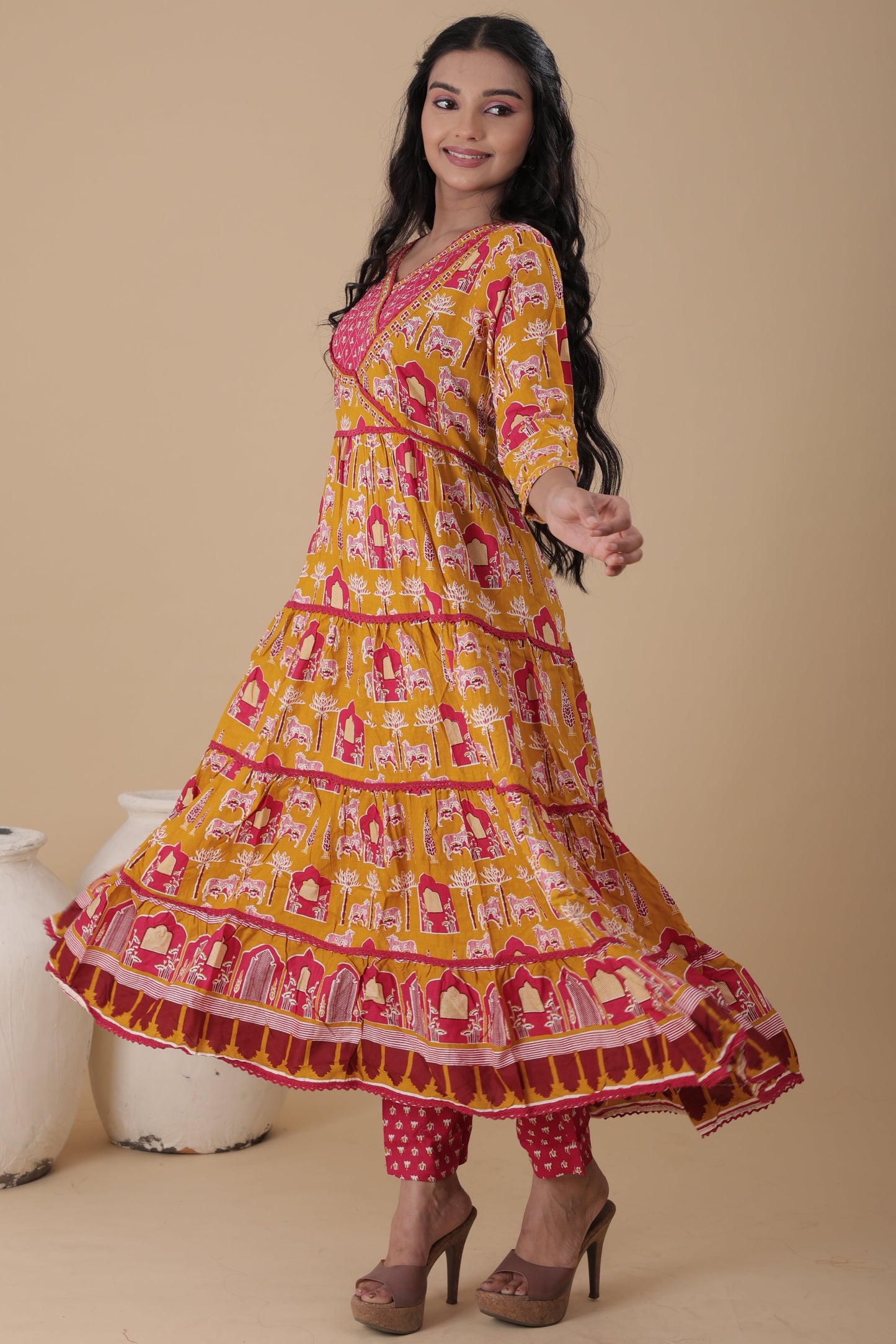 Elegant Rayon Kurti Pant Set with Handwork & Cotton Dupatta for Women