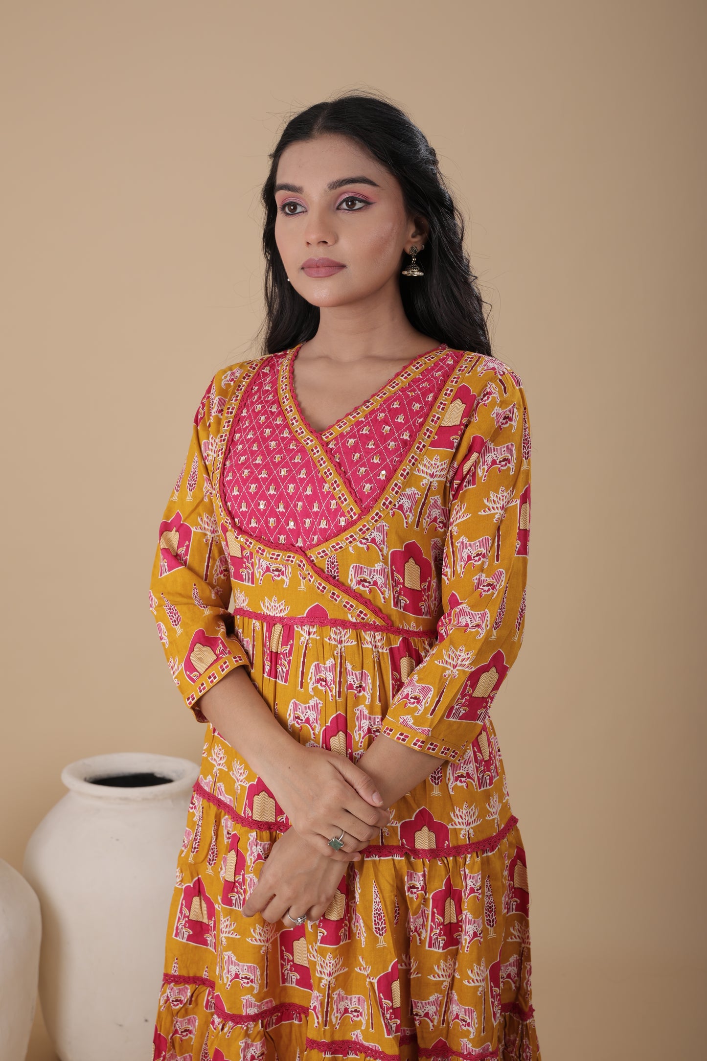 Elegant Rayon Kurti Pant Set with Handwork & Cotton Dupatta for Women