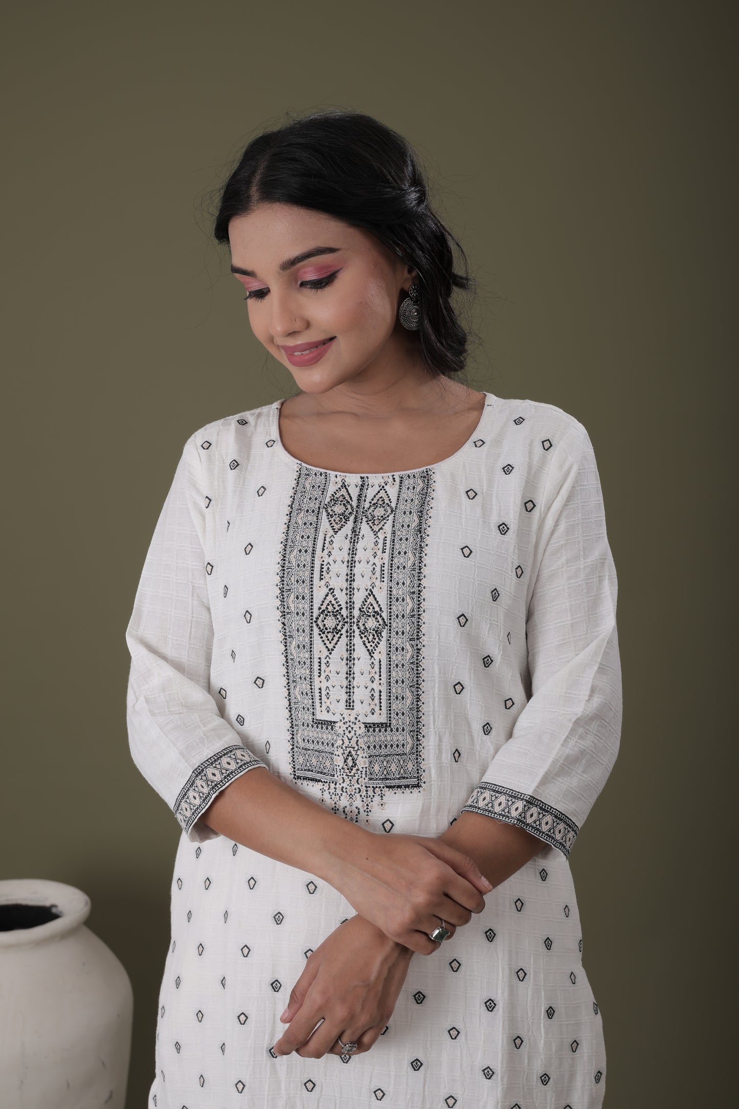 Women’s Festive Wear Kurti Set | Bubble Cotton Kurti, Cotton Pant & Heavy Dupatta