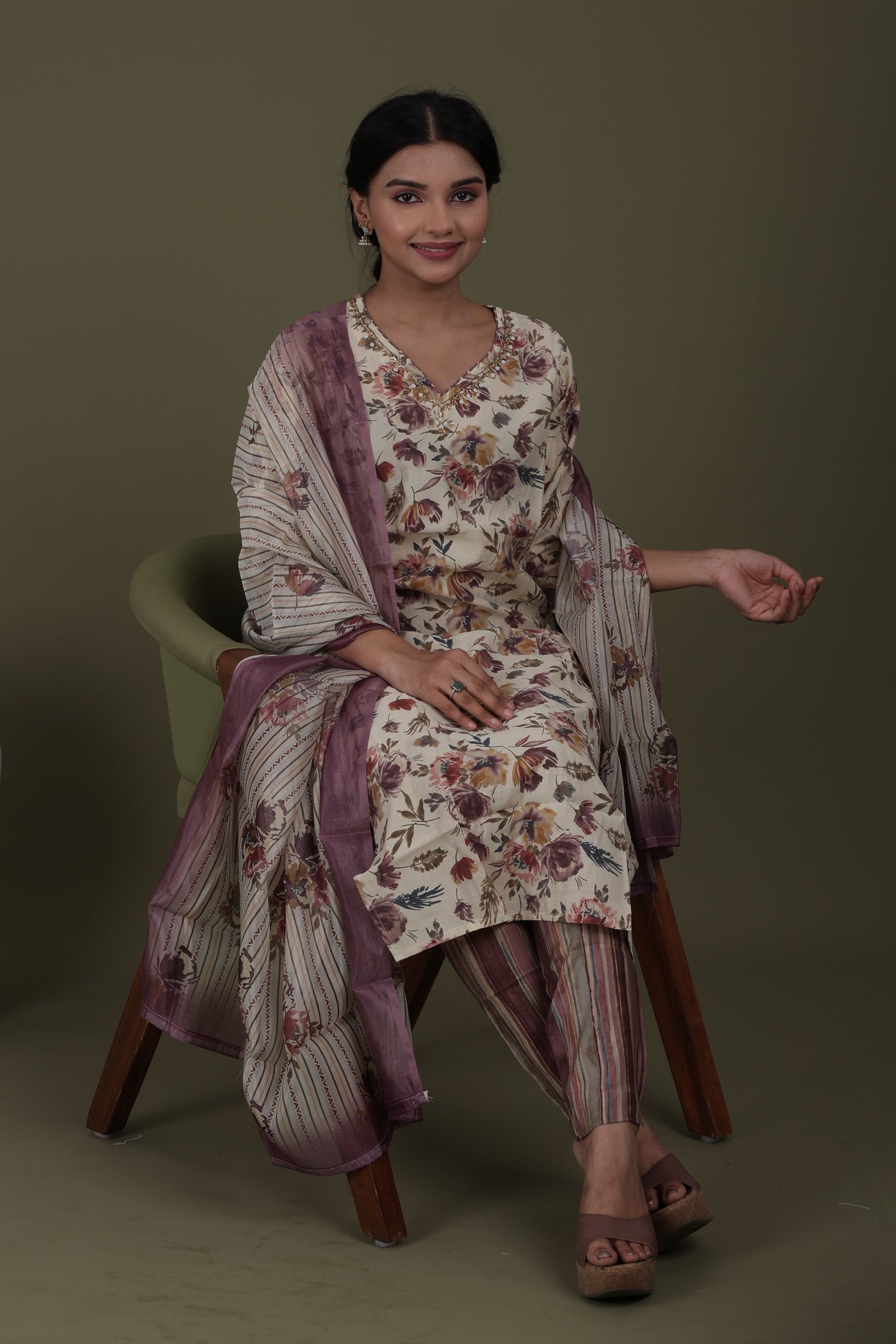 Premium Modal Silk Kurti Set | Handwork Kurti, Modal Pant & Organza Dupatta