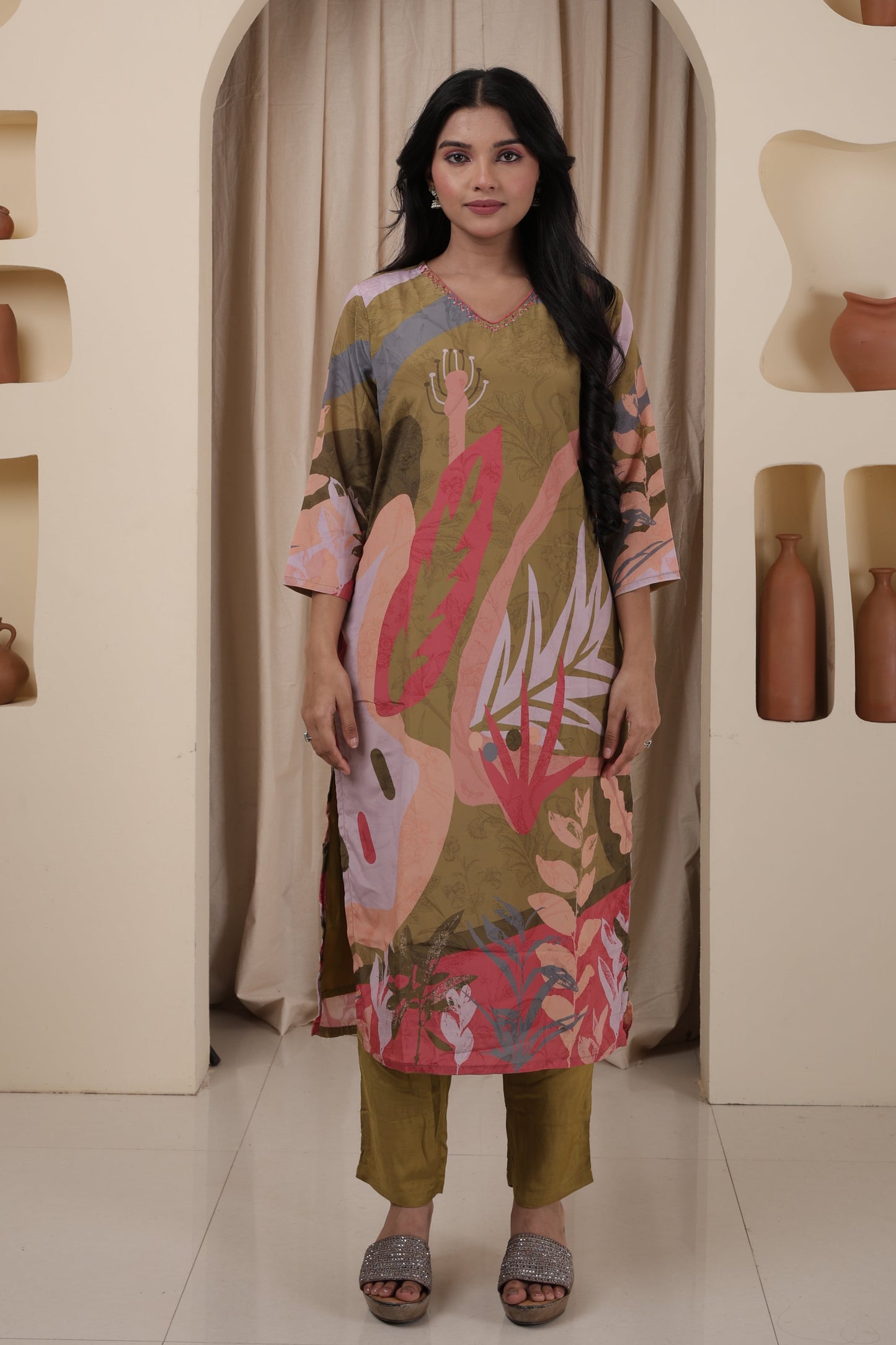 Premium Crepe Kurti Set with Dupatta & Bottom for Women