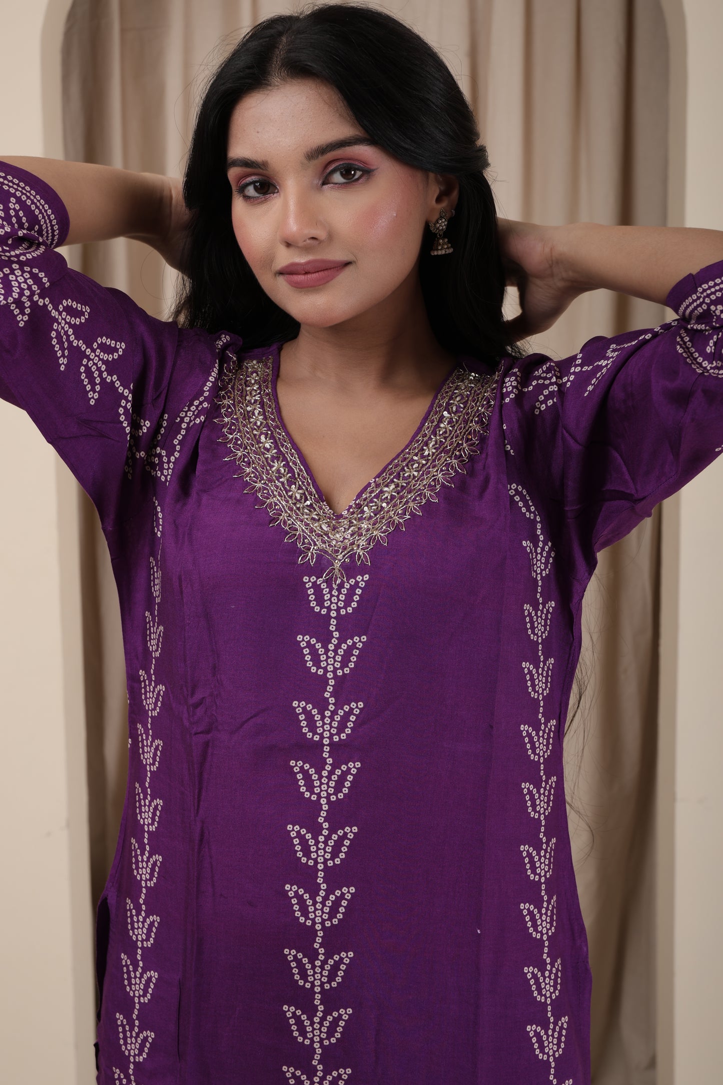Luxury Gaji Silk Handcrafted Kurti Pant Dupatta Set for Women