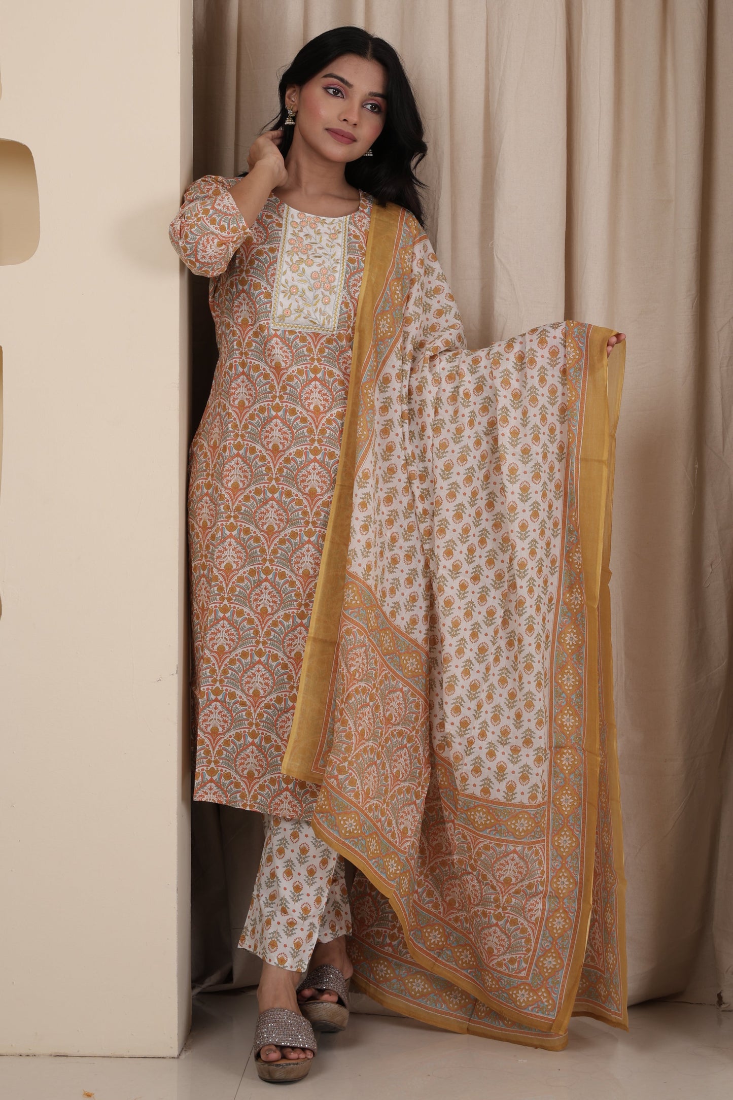 Elegant Women’s Cotton Kurti Set | Pure 60x60 Cotton Kurti with Dupatta & Pants