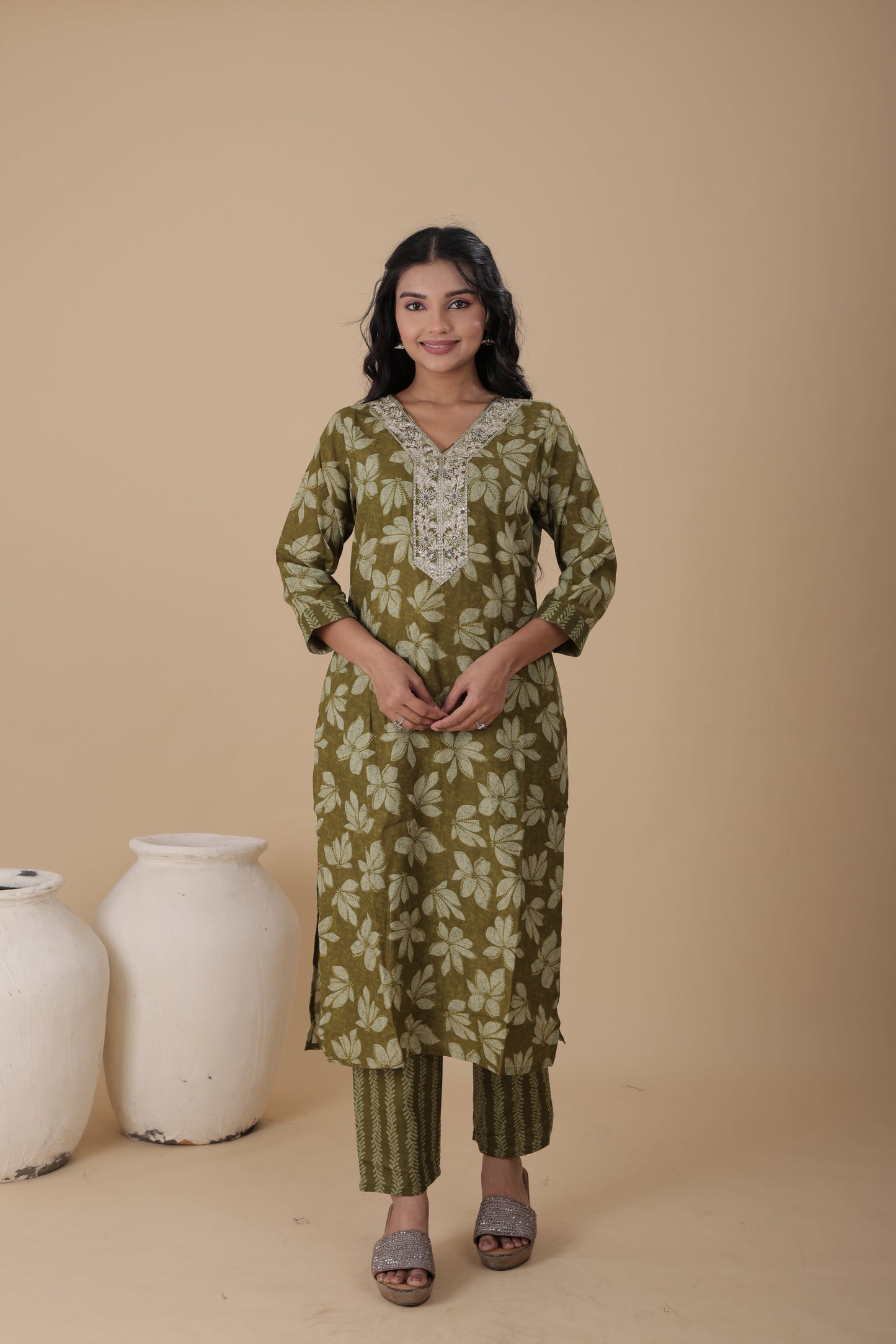 Designer Cotton Kurti for Women | Machine Work, Cotton Pant & Dupatta