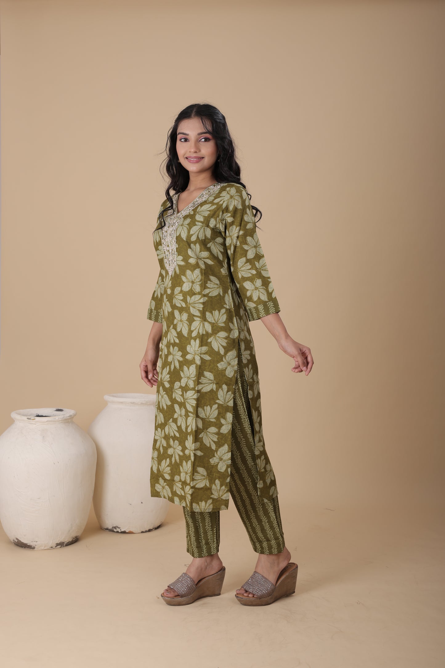 Designer Cotton Kurti for Women | Machine Work, Cotton Pant & Dupatta