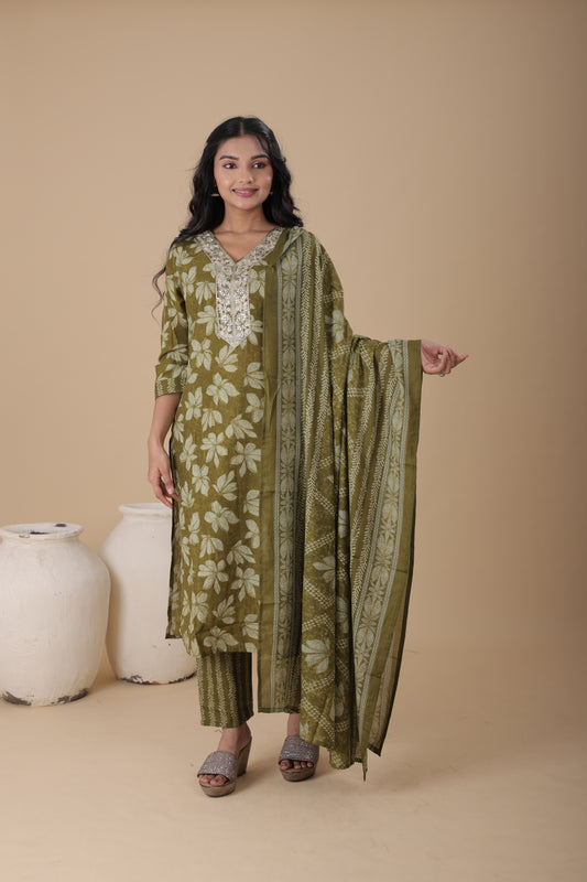 Designer Cotton Kurti for Women | Machine Work, Cotton Pant & Dupatta