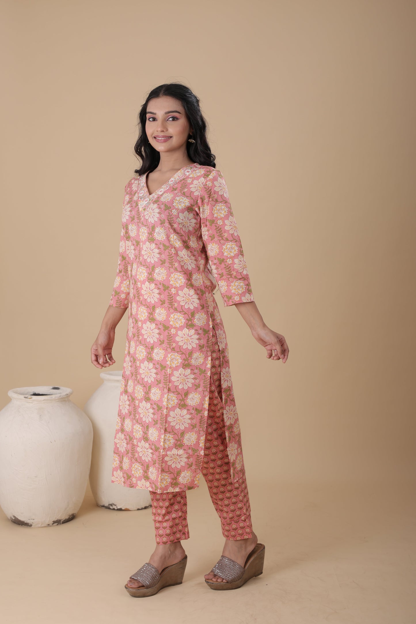 Daily Wear Cotton Kurti Set | 60x60 Cotton Kurti with Box Print Dupatta & Pocket Pants
