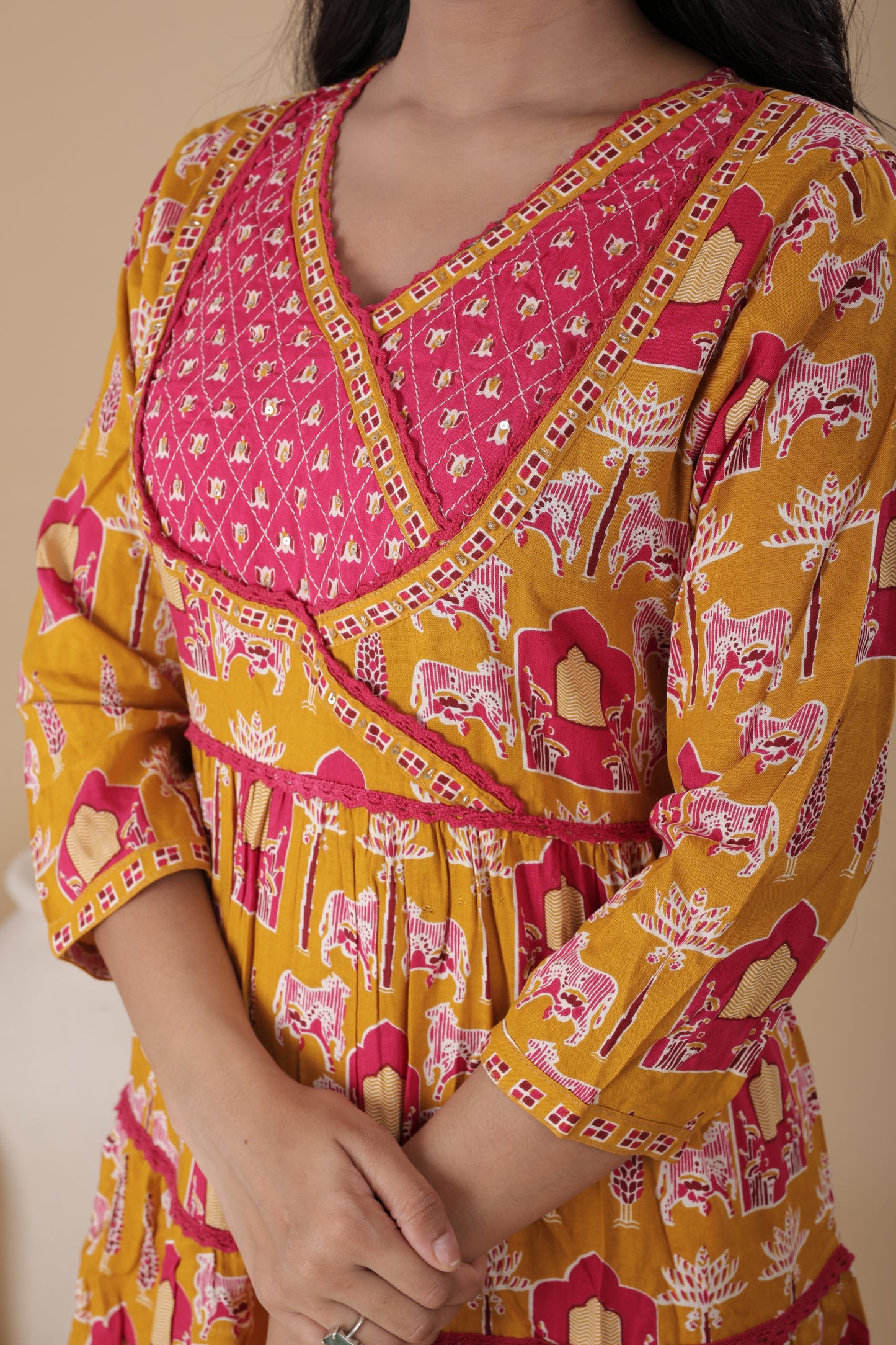 Elegant Rayon Kurti Pant Set with Handwork & Cotton Dupatta for Women