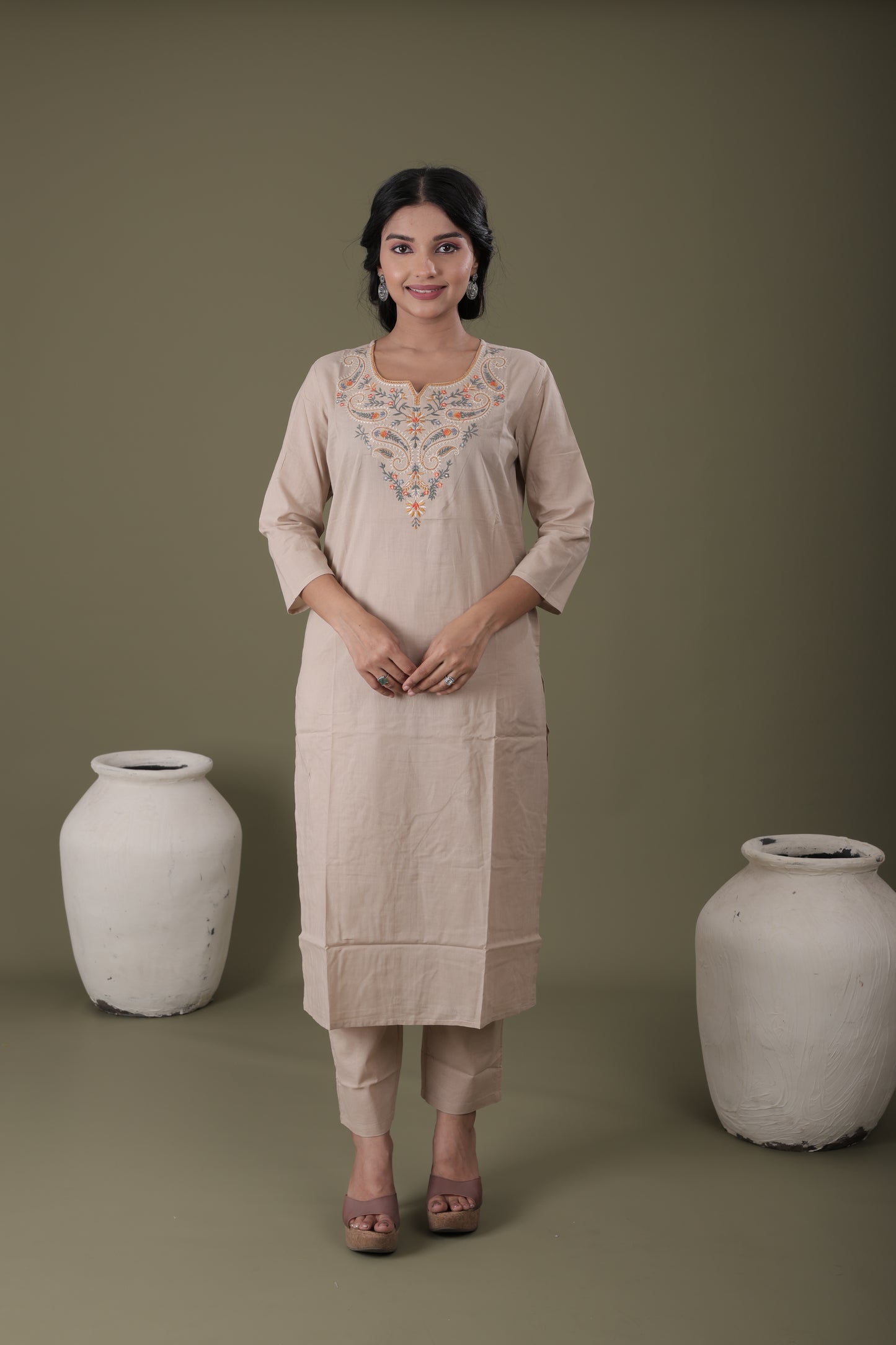 Designer Cotton Kurti Set for Women | Mal Cotton Kurti, Pant & Digital Dupatta