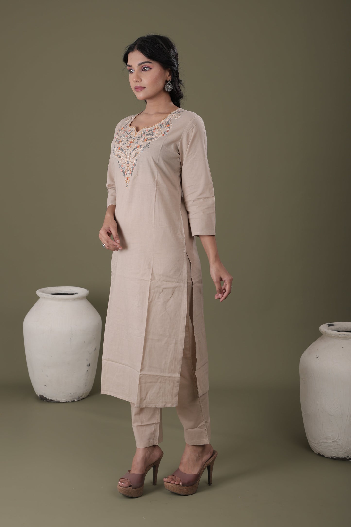 Designer Cotton Kurti Set for Women | Mal Cotton Kurti, Pant & Digital Dupatta
