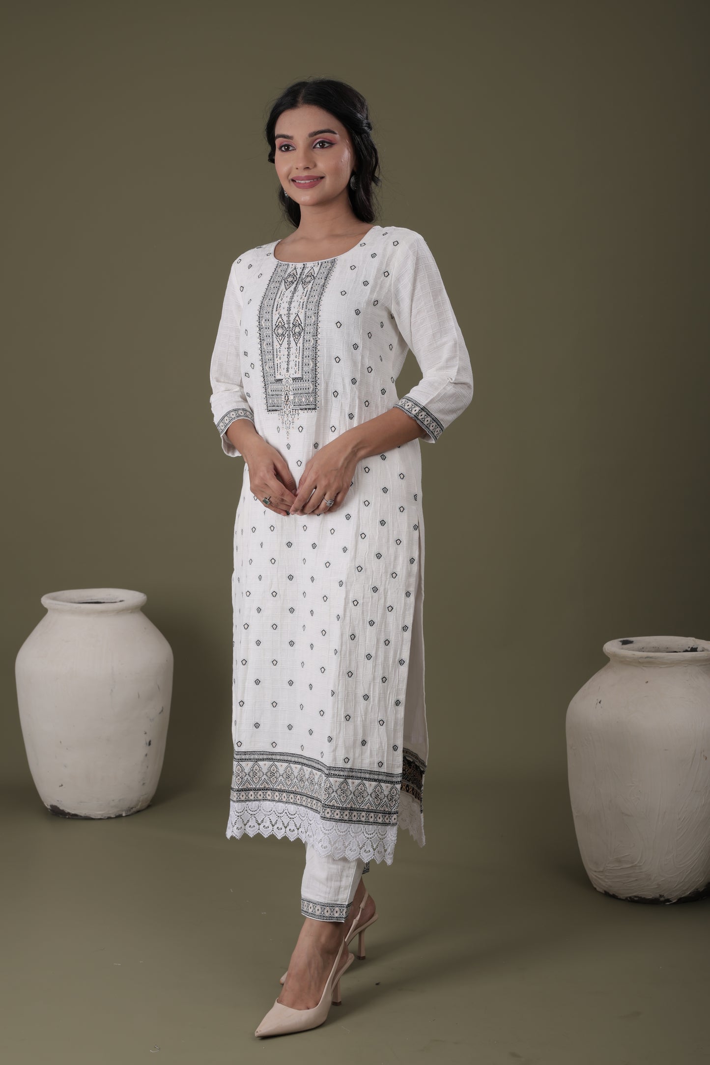 Women’s Festive Wear Kurti Set | Bubble Cotton Kurti, Cotton Pant & Heavy Dupatta