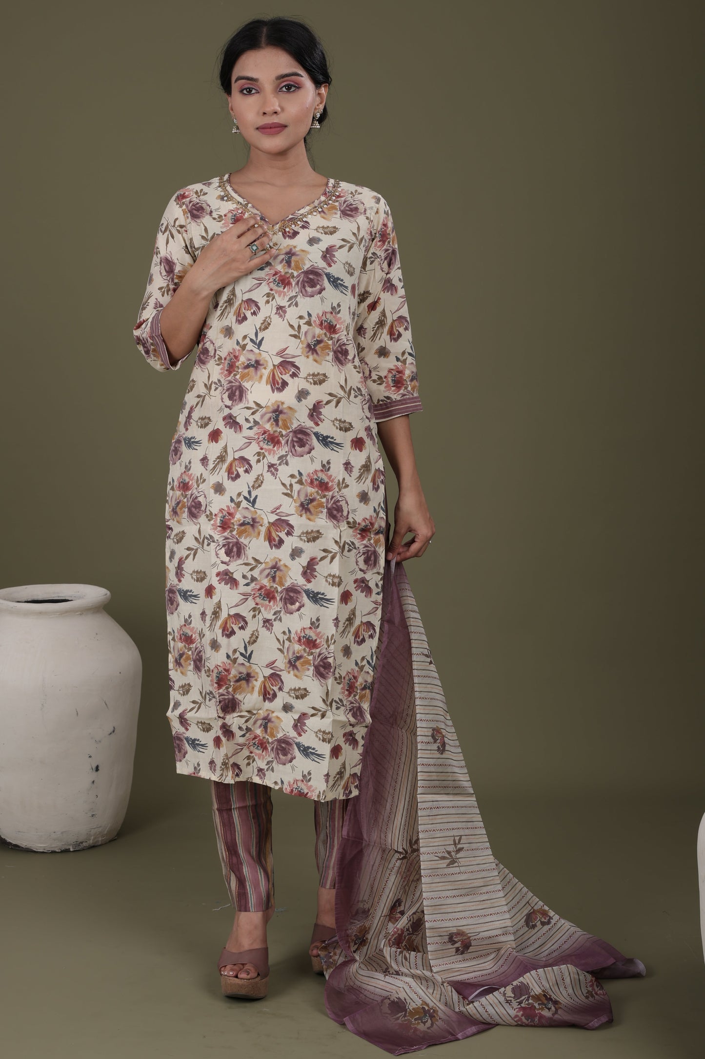 Premium Modal Silk Kurti Set | Handwork Kurti, Modal Pant & Organza Dupatta