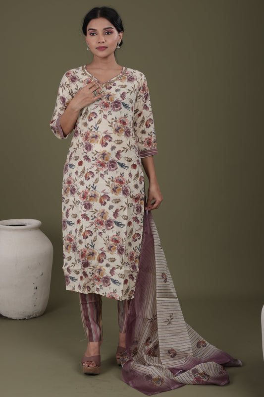 Premium Modal Silk Kurti Set | Handwork Kurti, Modal Pant & Organza Dupatta