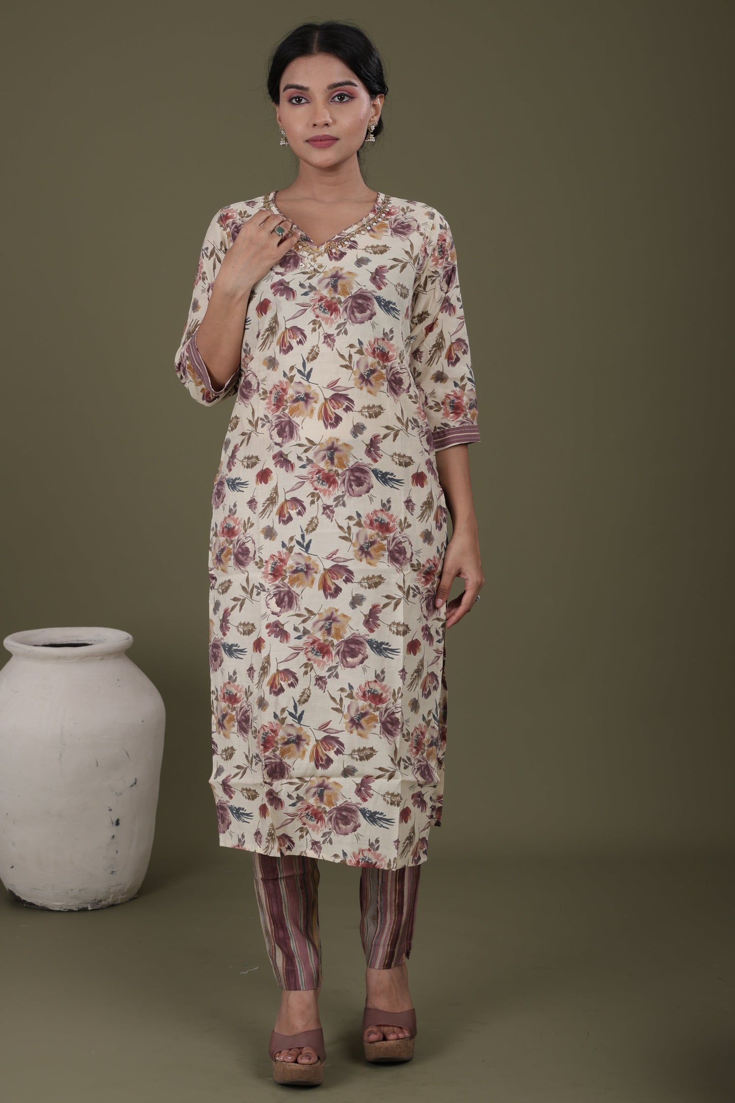 Premium Modal Silk Kurti Set | Handwork Kurti, Modal Pant & Organza Dupatta
