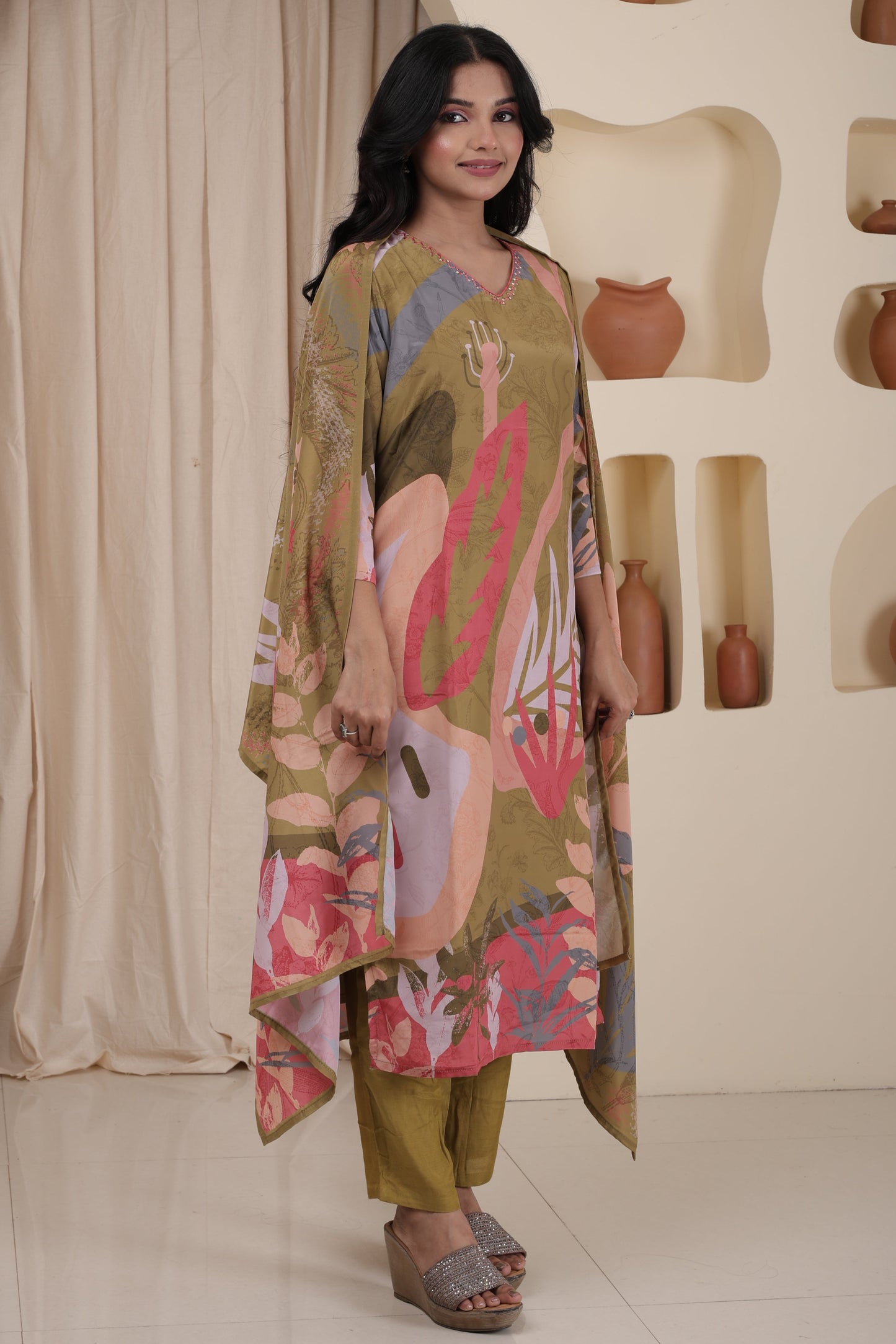 Premium Crepe Kurti Set with Dupatta & Bottom for Women