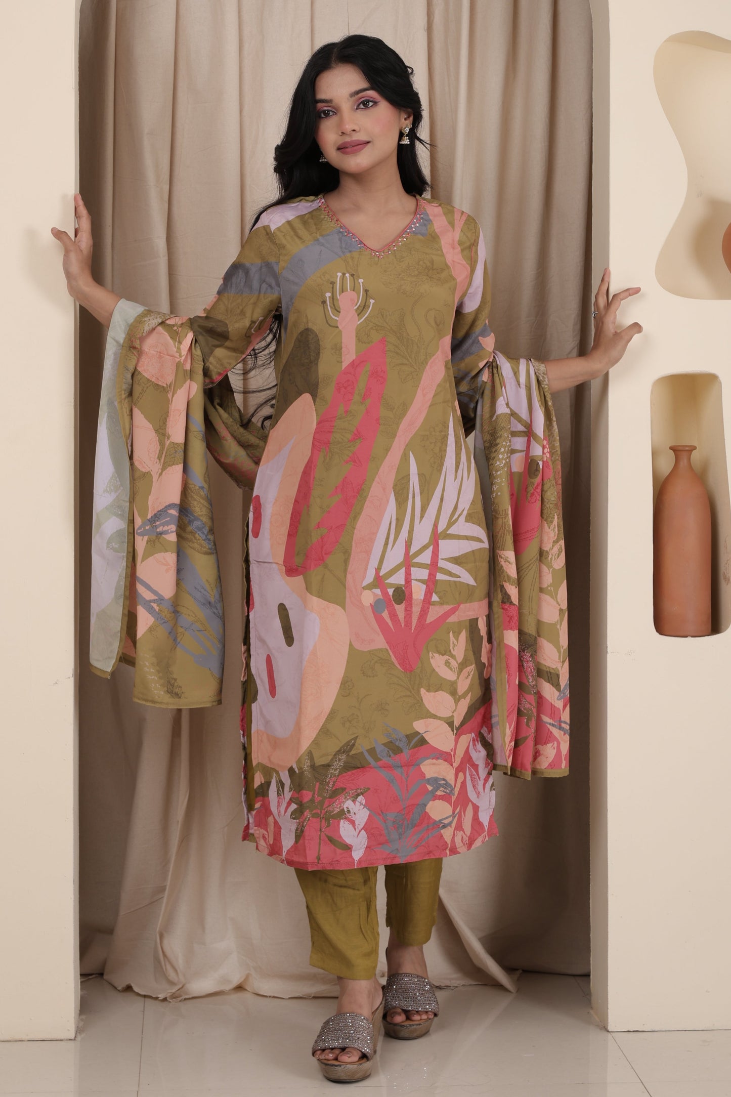 Premium Crepe Kurti Set with Dupatta & Bottom for Women