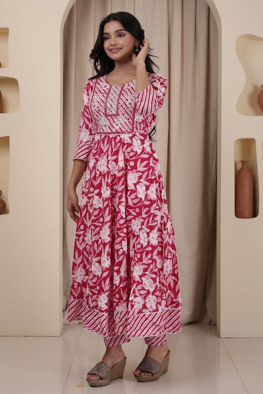 Women’s Cotton Anarkali Suit Set with Pant & Dupatta