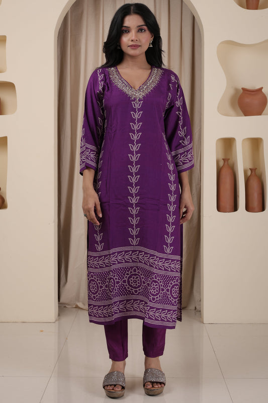 Luxury Gaji Silk Handcrafted Kurti Pant Dupatta Set for Women