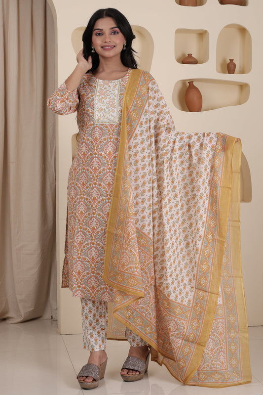 Elegant Women’s Cotton Kurti Set | Pure 60x60 Cotton Kurti with Dupatta & Pants